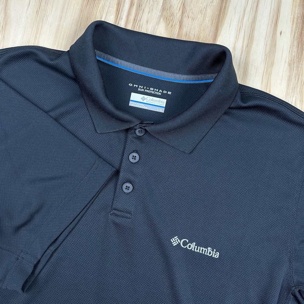 Columbia Men's Large Black Omni-Shade Sun Protection Short Sleeve Polo Shirt